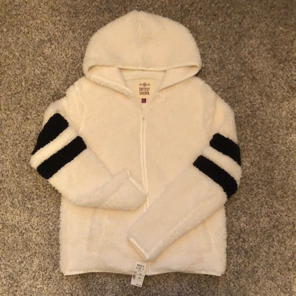 Winter white Sherpa full zip jacket with hood